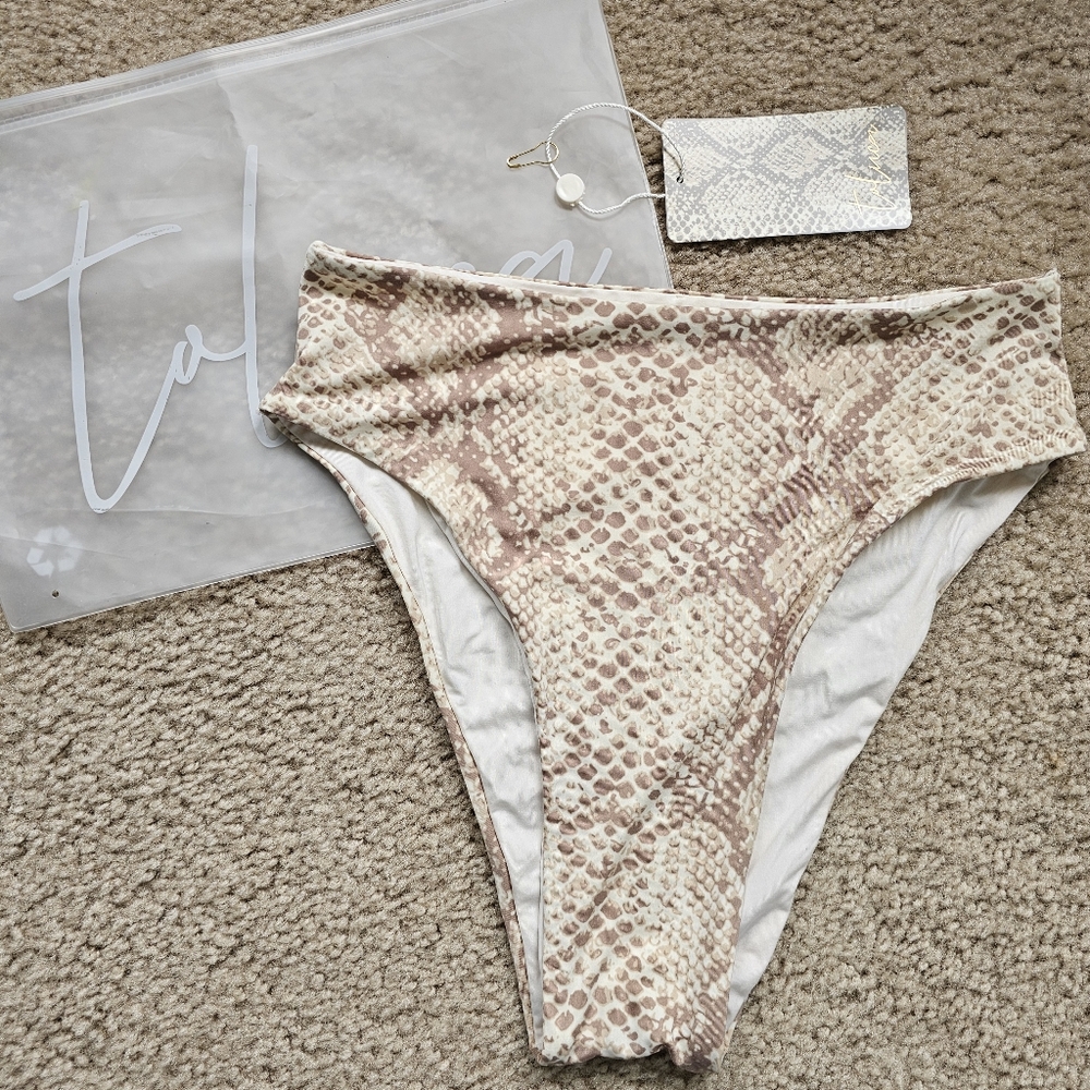 NWT Toluca high rise high cut cheeky bikini bottom tan white snake print medium